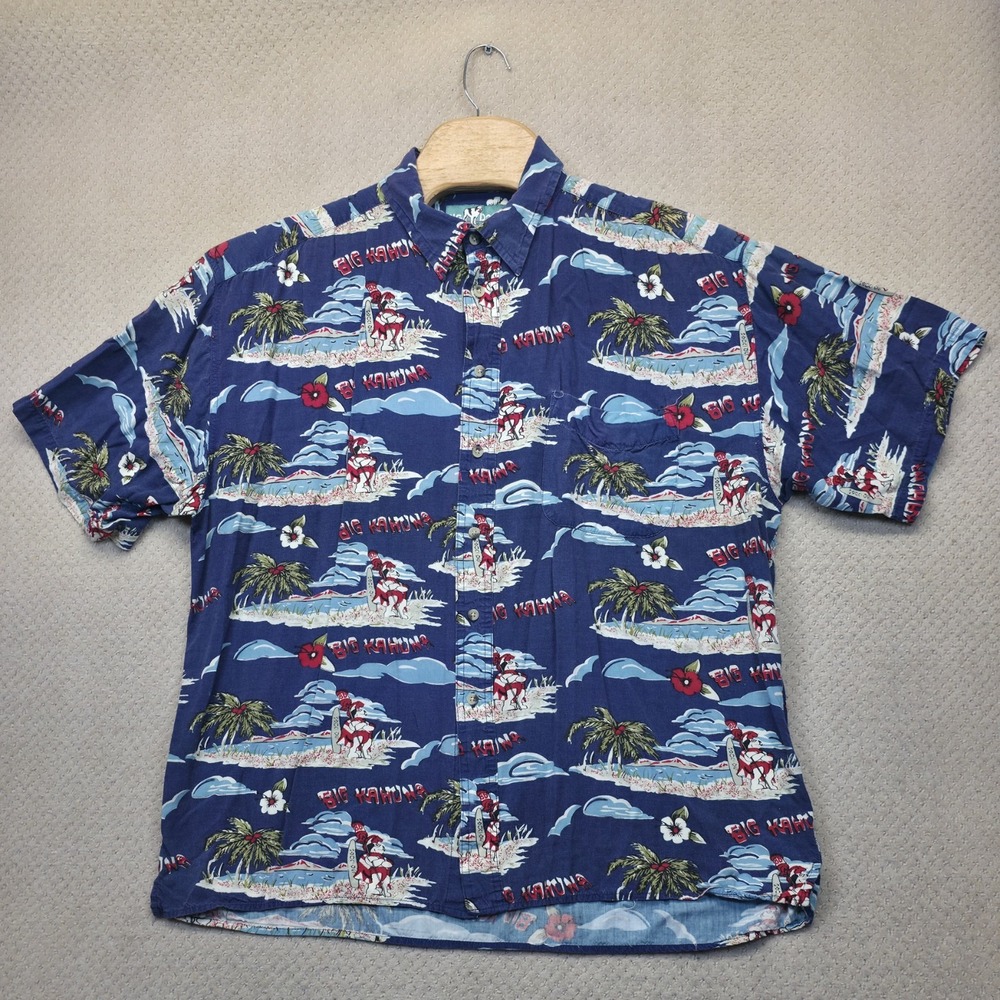 Vintage Big Dogs Hawaiian Shirt Mens 2X Big Kahuna All‎ Over Print Rayon Fun 90s
